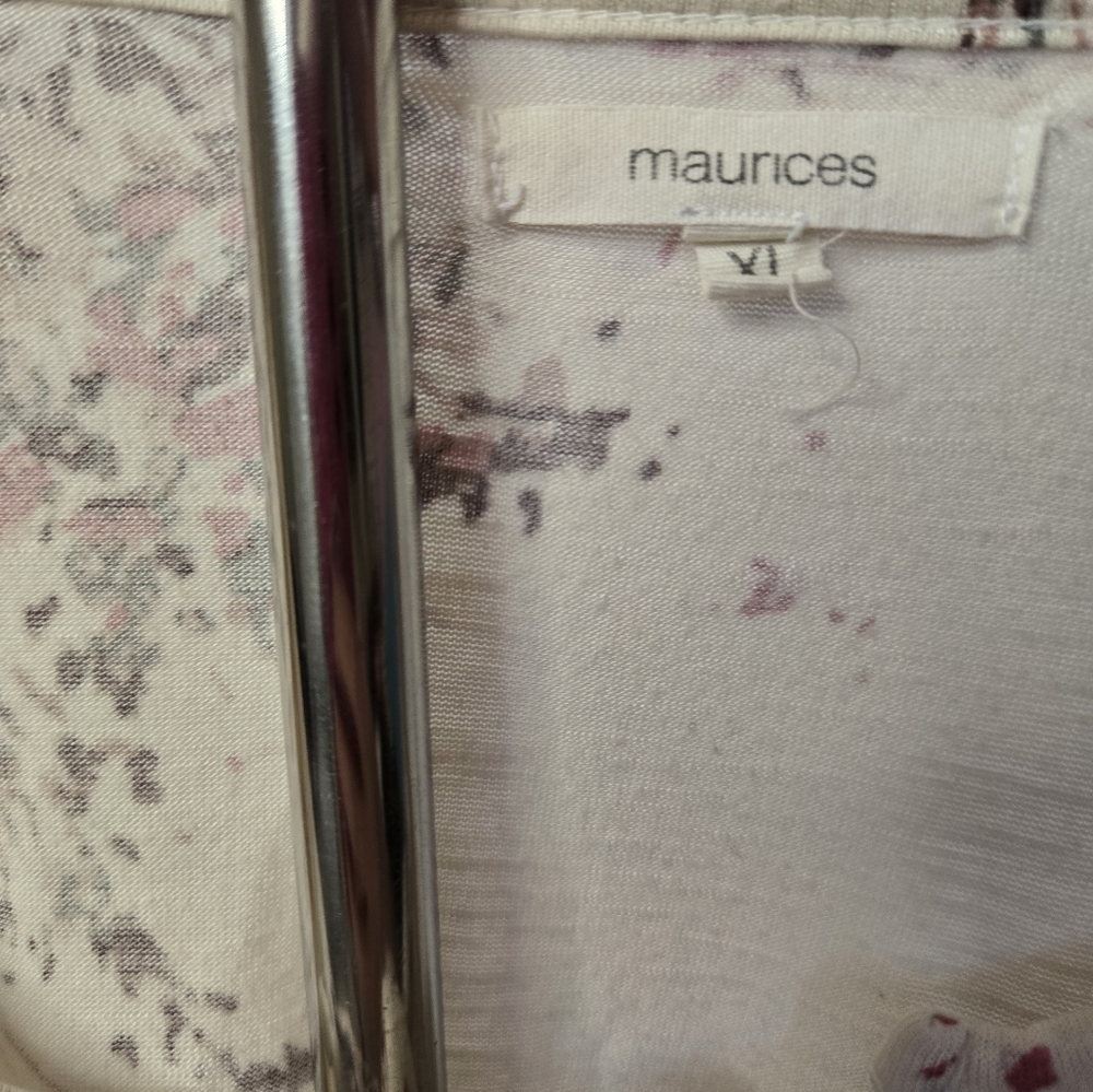 Maurices XL Floral Lace-Up V-Neck Varsity Tee Short Sleeve Striped Top - Picture 2 of 5
